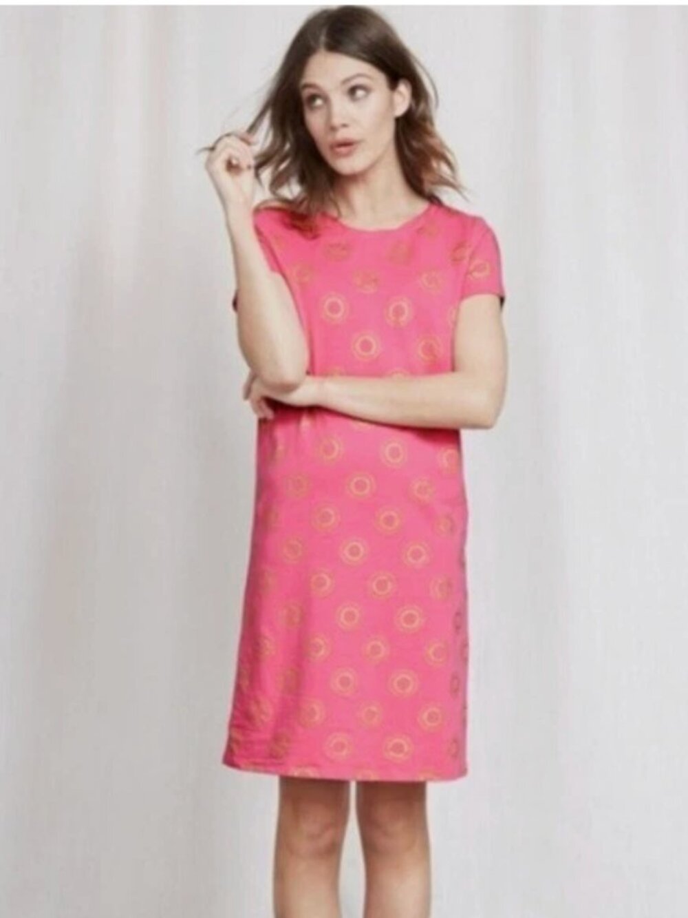 Boden Coralie Sunburst Pink & Gold Cotton Dress Women's Size 12